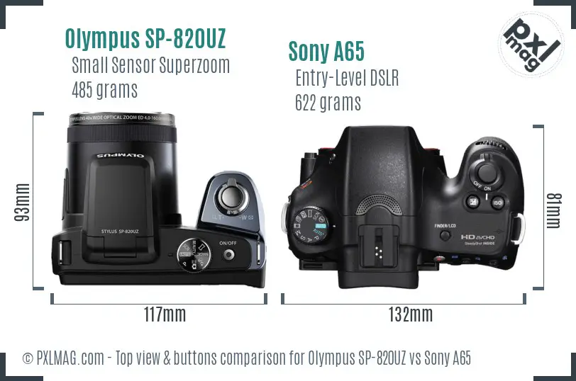 Olympus SP-820UZ vs Sony A65 top view buttons comparison Olympus SP-820UZ vs Sony A65 top view buttons comparison