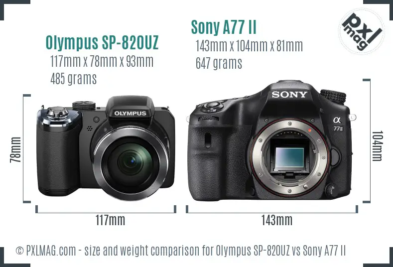 Olympus SP-820UZ vs Sony A77 II size comparison