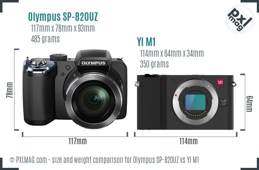 Olympus SP-820UZ vs YI M1 size comparison