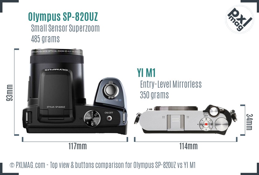 Olympus SP-820UZ vs YI M1 top view buttons comparison