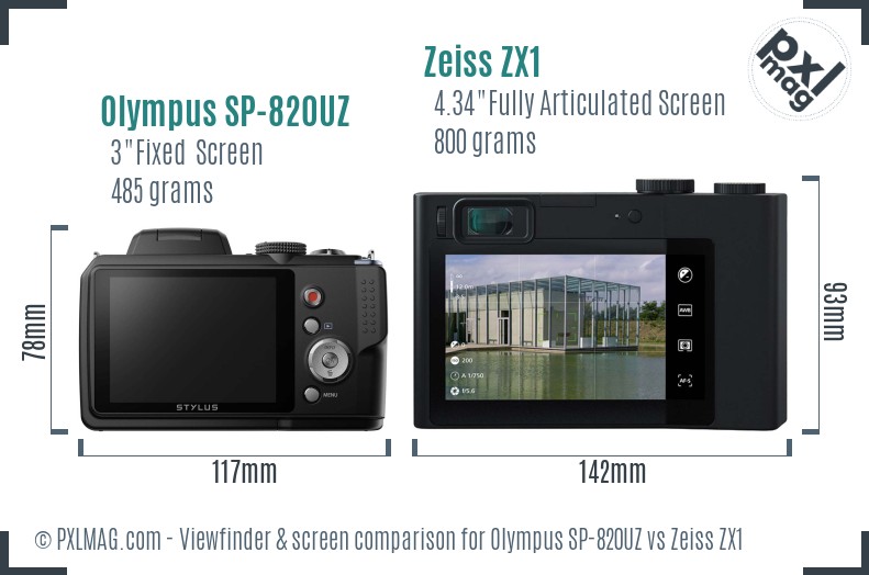 Olympus SP-820UZ vs Zeiss ZX1 Screen and Viewfinder comparison