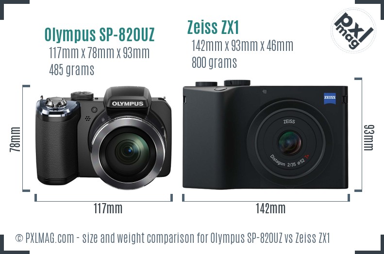 Olympus SP-820UZ vs Zeiss ZX1 size comparison