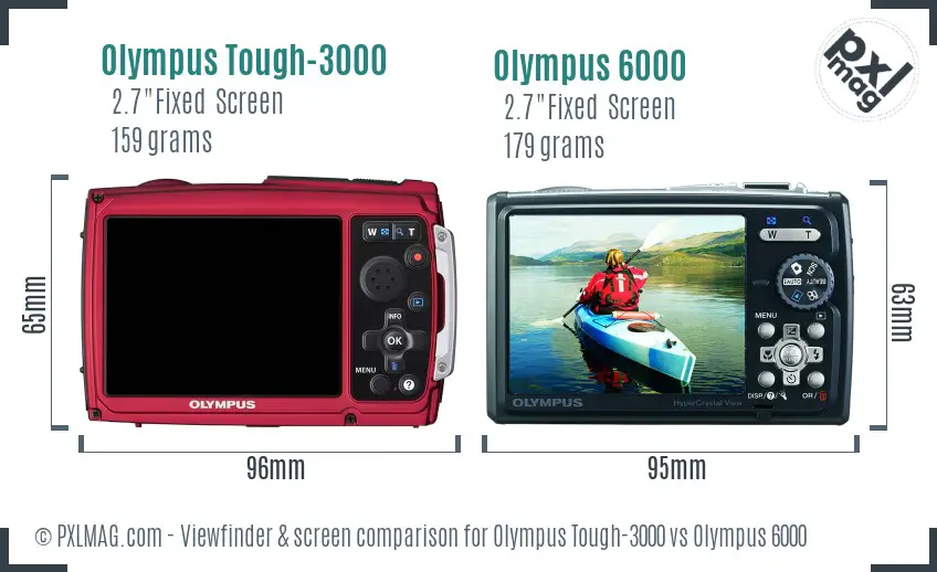 Olympus Tough-3000 vs Olympus 6000 Screen and Viewfinder comparison