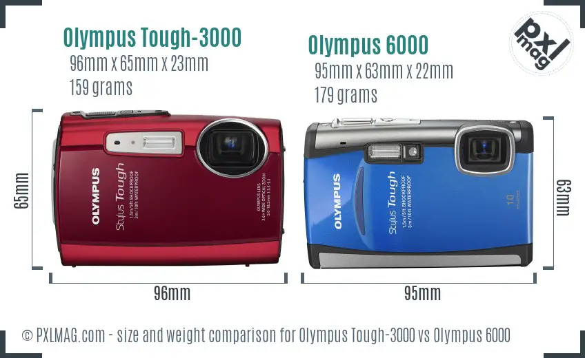 Olympus Tough-3000 vs Olympus 6000 size comparison