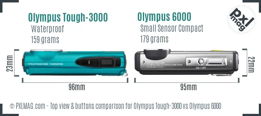 Olympus Tough-3000 vs Olympus 6000 top view buttons comparison