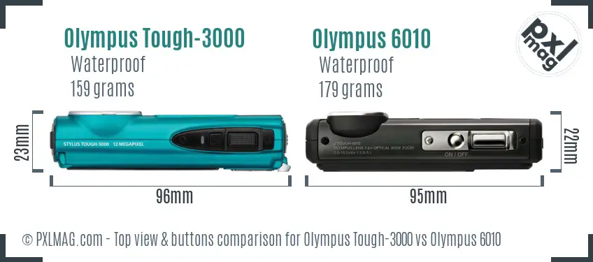 Olympus Tough-3000 vs Olympus 6010 top view buttons comparison