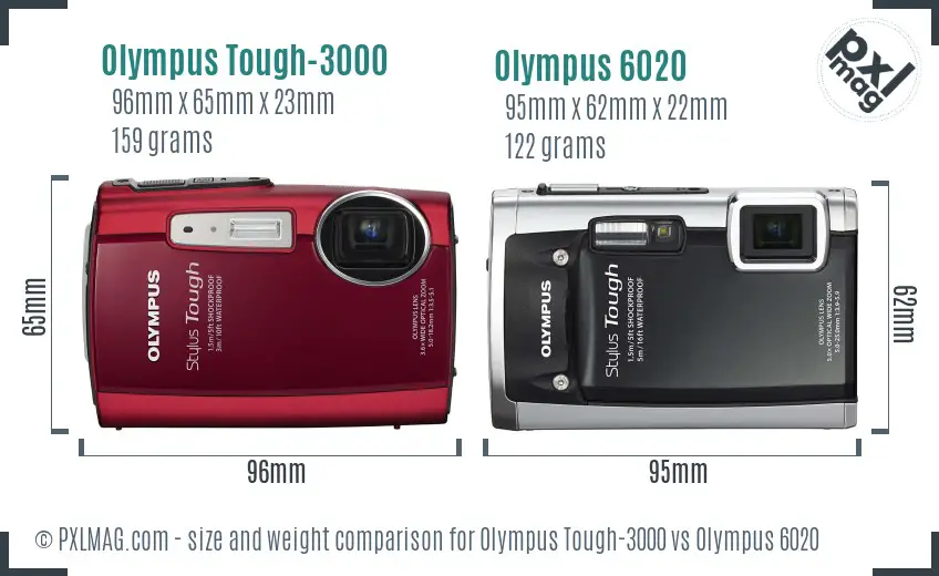 Olympus Tough-3000 vs Olympus 6020 size comparison