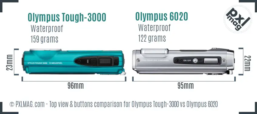Olympus Tough-3000 vs Olympus 6020 top view buttons comparison