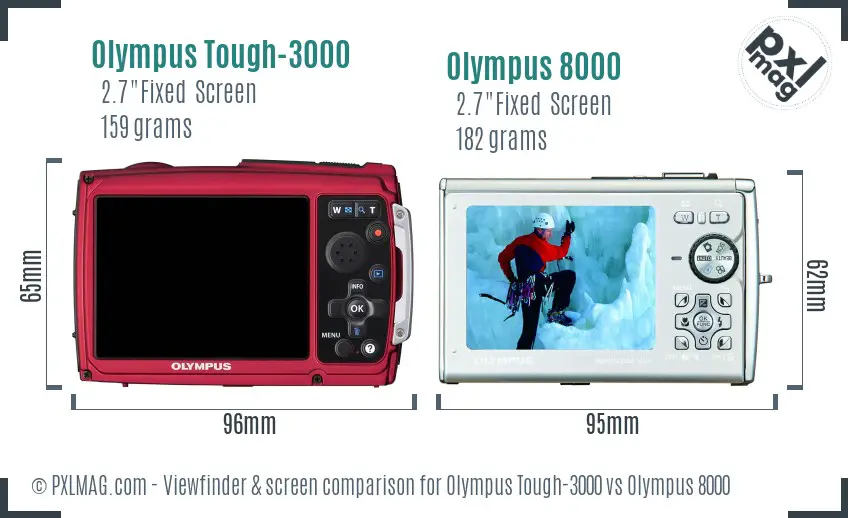 Olympus Tough-3000 vs Olympus 8000 Screen and Viewfinder comparison