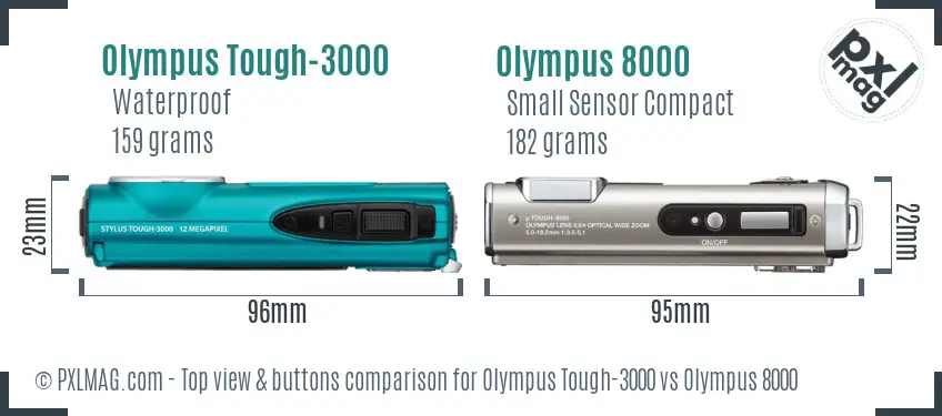 Olympus Tough-3000 vs Olympus 8000 top view buttons comparison