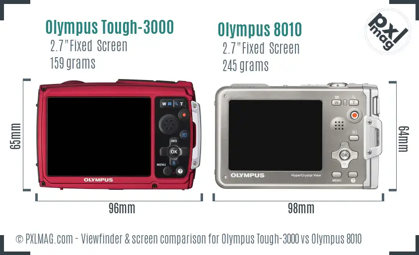 Olympus Tough-3000 vs Olympus 8010 Screen and Viewfinder comparison