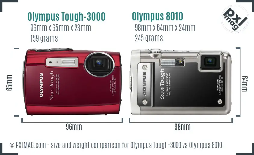 Olympus Tough-3000 vs Olympus 8010 size comparison
