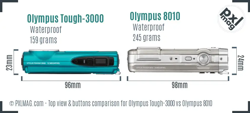Olympus Tough-3000 vs Olympus 8010 top view buttons comparison