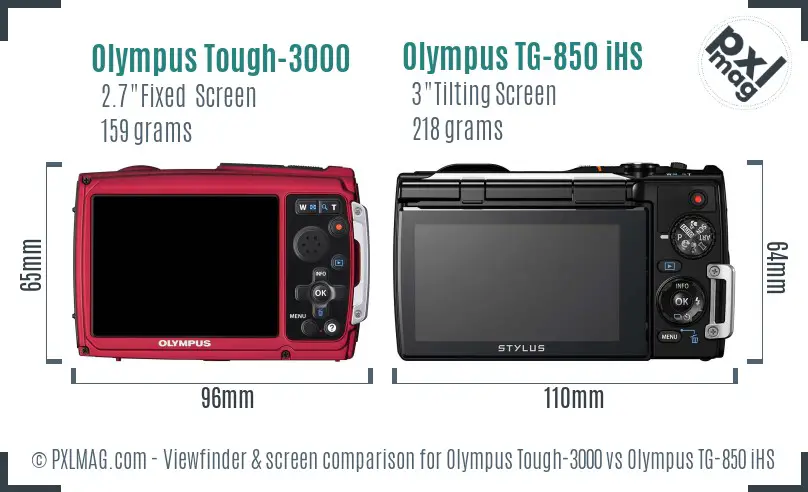 Olympus Tough-3000 vs Olympus TG-850 iHS Screen and Viewfinder comparison