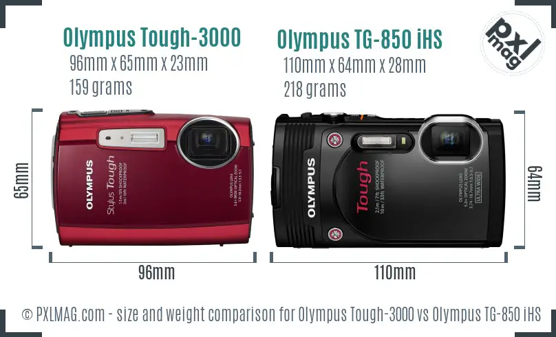 Olympus Tough-3000 vs Olympus TG-850 iHS size comparison
