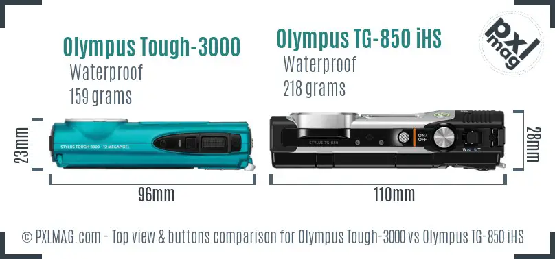 Olympus Tough-3000 vs Olympus TG-850 iHS top view buttons comparison