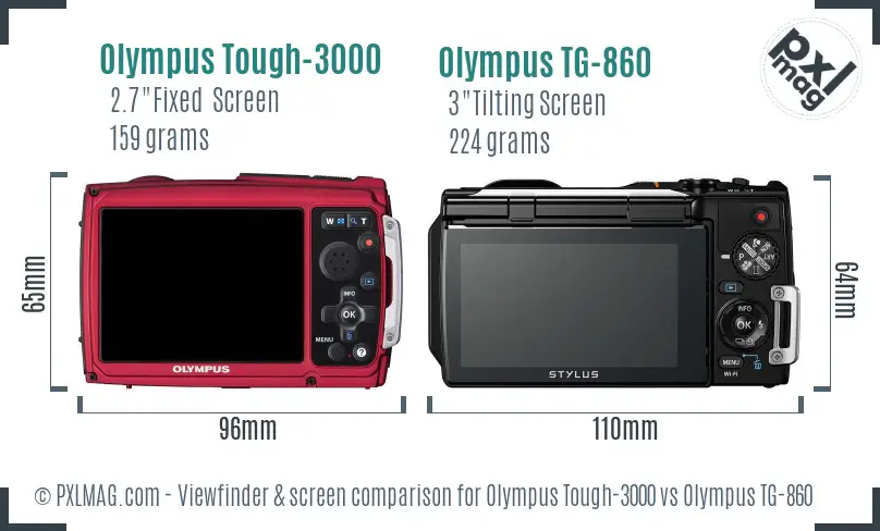 Olympus Tough-3000 vs Olympus TG-860 Screen and Viewfinder comparison