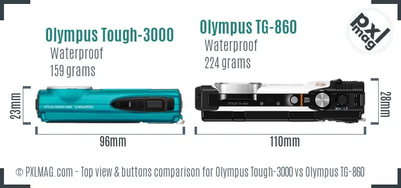 Olympus Tough-3000 vs Olympus TG-860 top view buttons comparison