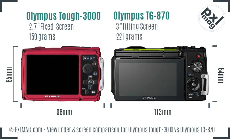 Olympus Tough-3000 vs Olympus TG-870 Screen and Viewfinder comparison