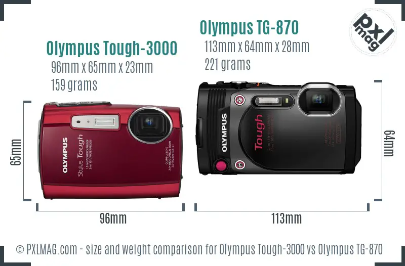 Olympus Tough-3000 vs Olympus TG-870 size comparison