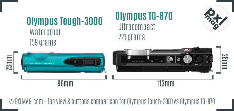 Olympus Tough-3000 vs Olympus TG-870 top view buttons comparison
