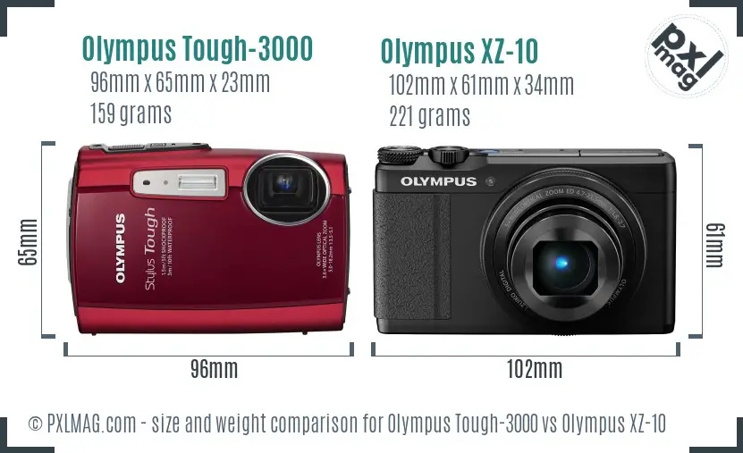 Olympus Tough-3000 vs Olympus XZ-10 size comparison