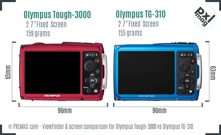 Olympus Tough-3000 vs Olympus TG-310 Screen and Viewfinder comparison