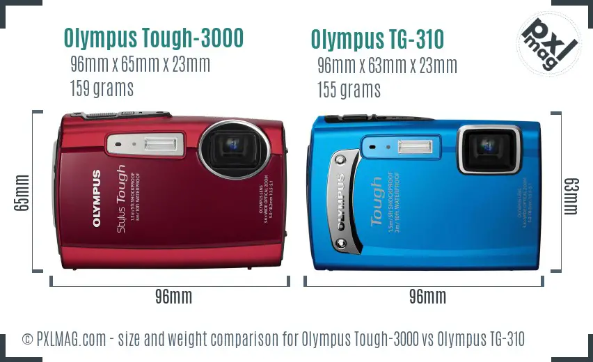 Olympus Tough-3000 vs Olympus TG-310 size comparison