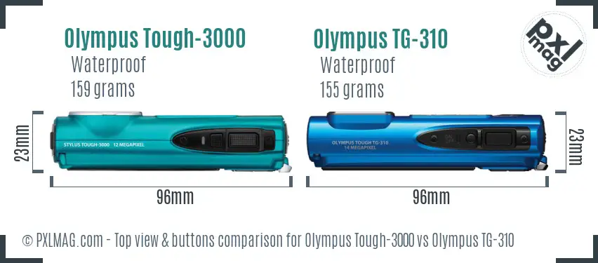 Olympus Tough-3000 vs Olympus TG-310 top view buttons comparison