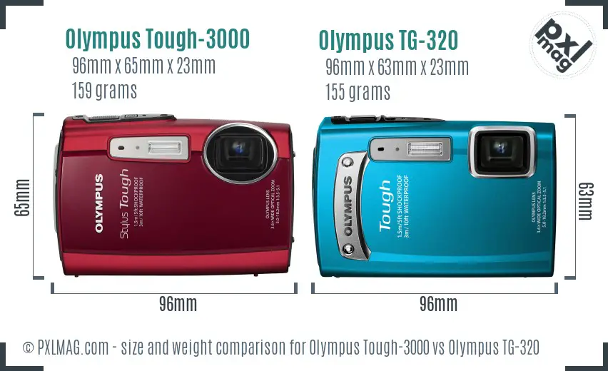 Olympus Tough-3000 vs Olympus TG-320 size comparison