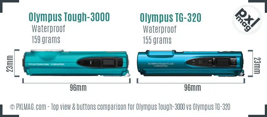 Olympus Tough-3000 vs Olympus TG-320 top view buttons comparison