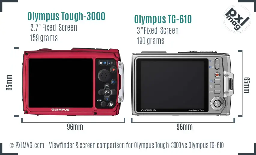 Olympus Tough-3000 vs Olympus TG-610 Screen and Viewfinder comparison