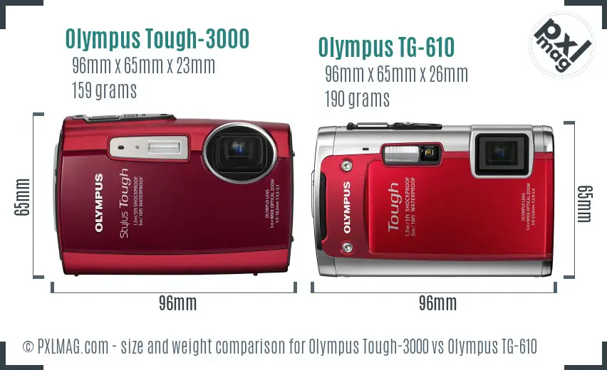 Olympus Tough-3000 vs Olympus TG-610 size comparison