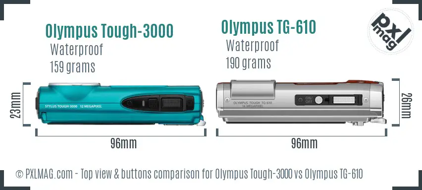 Olympus Tough-3000 vs Olympus TG-610 top view buttons comparison