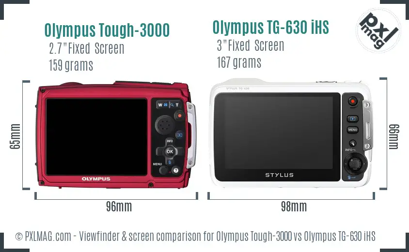 Olympus Tough-3000 vs Olympus TG-630 iHS Screen and Viewfinder comparison