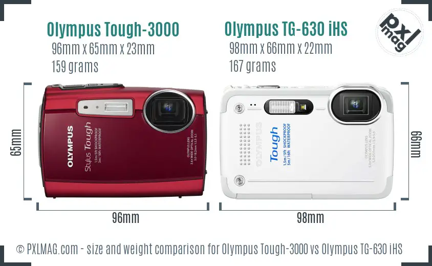 Olympus Tough-3000 vs Olympus TG-630 iHS size comparison