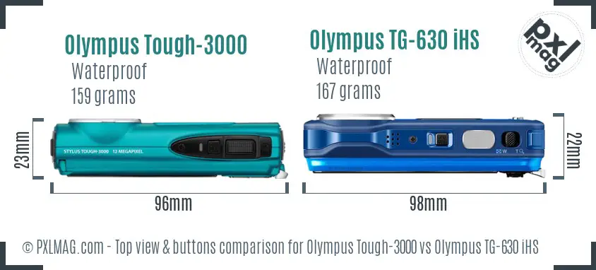 Olympus Tough-3000 vs Olympus TG-630 iHS top view buttons comparison