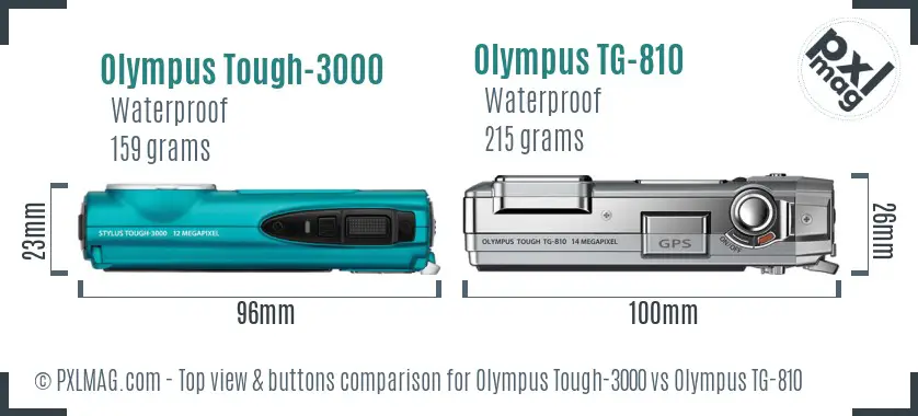 Olympus Tough-3000 vs Olympus TG-810 top view buttons comparison