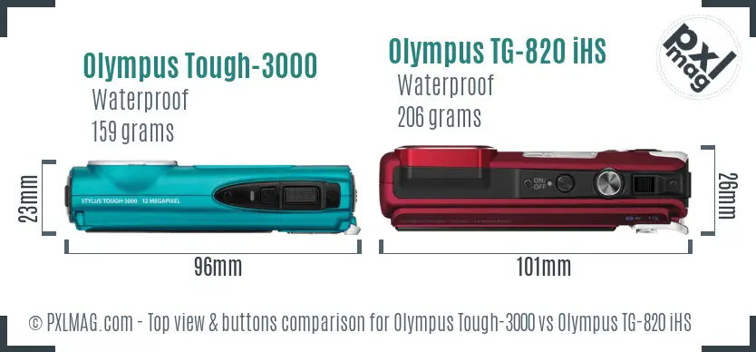 Olympus Tough-3000 vs Olympus TG-820 iHS top view buttons comparison