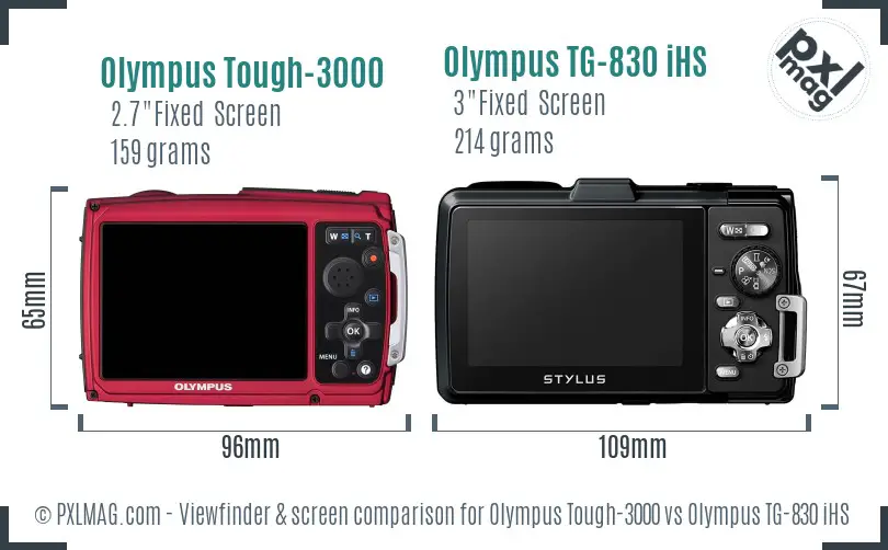 Olympus Tough-3000 vs Olympus TG-830 iHS Screen and Viewfinder comparison