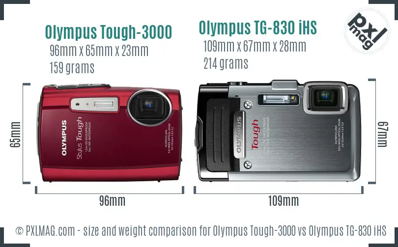 Olympus Tough-3000 vs Olympus TG-830 iHS size comparison