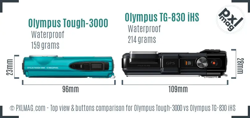 Olympus Tough-3000 vs Olympus TG-830 iHS top view buttons comparison