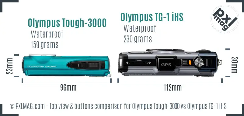 Olympus Tough-3000 vs Olympus TG-1 iHS top view buttons comparison