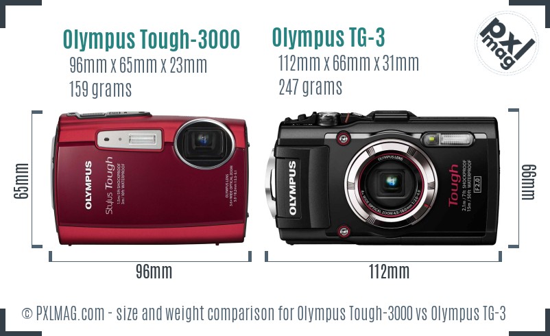 Olympus Tough-3000 vs Olympus TG-3 size comparison