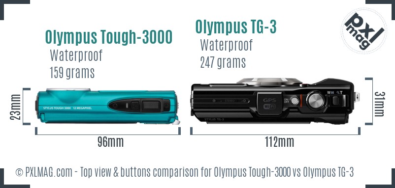 Olympus Tough-3000 vs Olympus TG-3 top view buttons comparison