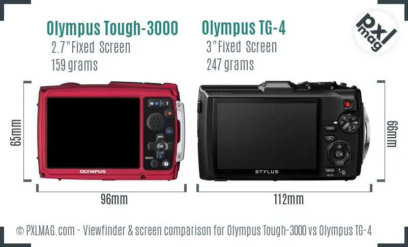 Olympus Tough-3000 vs Olympus TG-4 Screen and Viewfinder comparison