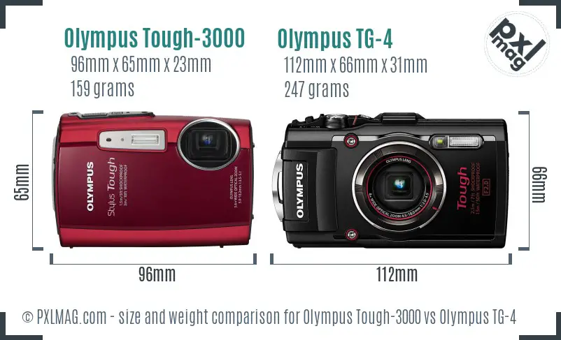Olympus Tough-3000 vs Olympus TG-4 size comparison