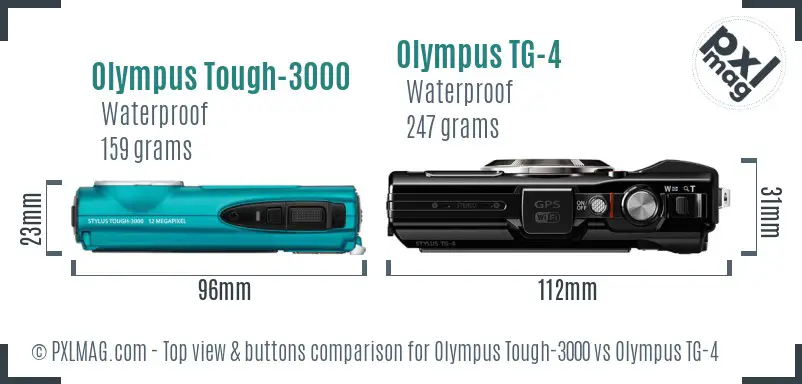 Olympus Tough-3000 vs Olympus TG-4 top view buttons comparison