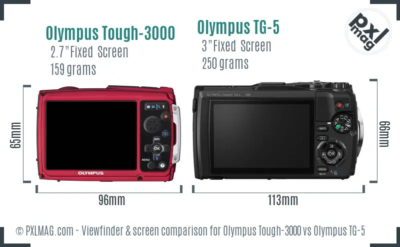 Olympus Tough-3000 vs Olympus TG-5 Screen and Viewfinder comparison
