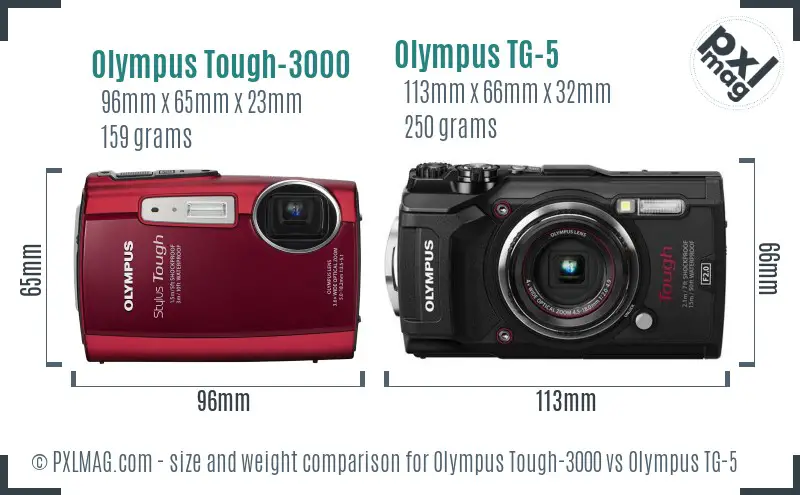 Olympus Tough-3000 vs Olympus TG-5 size comparison